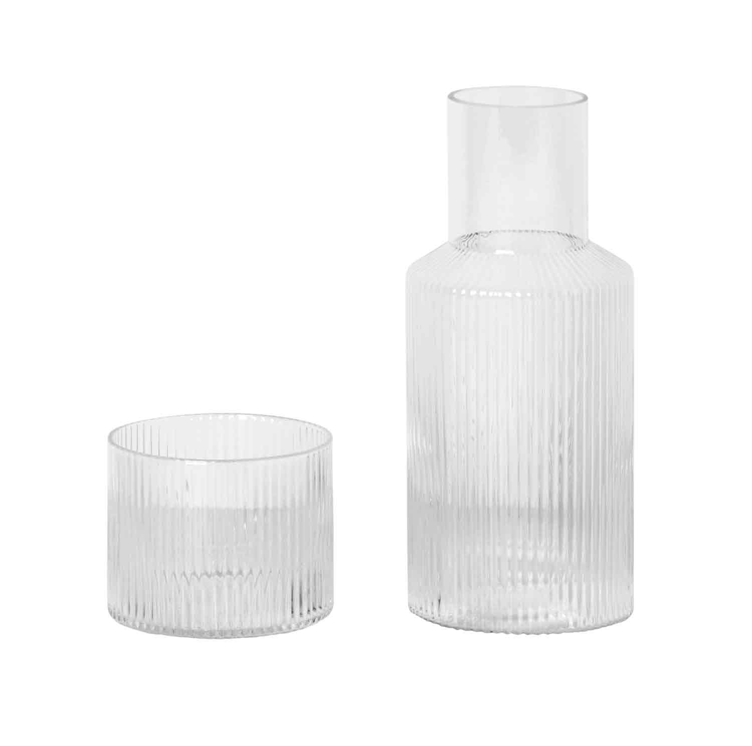 Ferm Living Ripple Small Carafe Set Karaff Med Dricksglas - Vattenkaraffer & Vattenkannor Munbl&aring;st Glas Klar