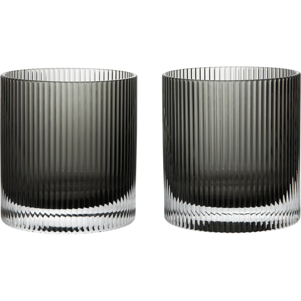 Ferm Living Ripple Tumblerglas 2-pack Smoked Grey - Tumblerglas Munbl&aring;st Glas R&ouml;kgr&aring;