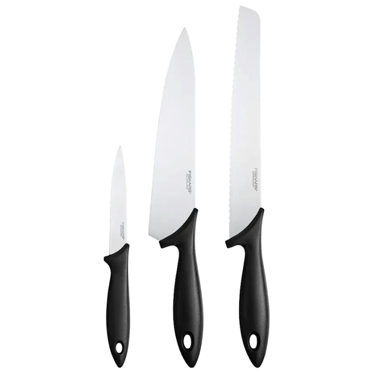Fiskars Essential Knivset 3 Delar - Knivset Rostfritt St&aring;l Svart