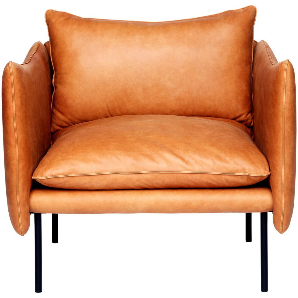 Fogia Tiki F&aring;t&ouml;lj L W:86 Cm Svarta Ben / Skinn - L&auml;der Vintage Cognac