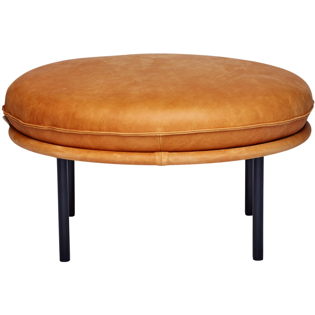 Fogia Tiki Pall Svarta Ben / Skinn - Fotpallar L&auml;der Vintage Cognac