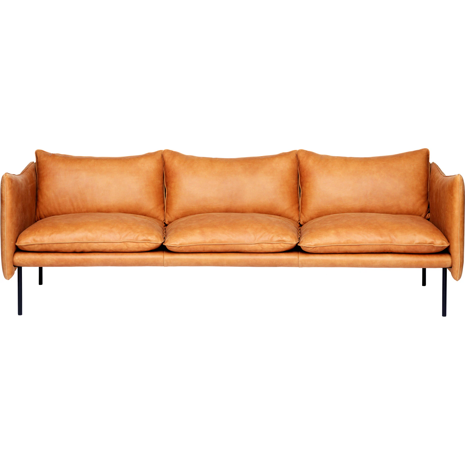 Fogia Tiki Soffa 3-sits Svarta Ben / Skinn - 3-sitssoffor L&auml;der Vintage Cognac