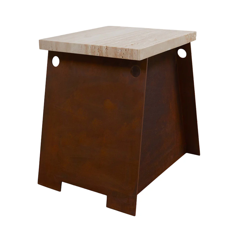 64 Sidobord, Corten / Travertin