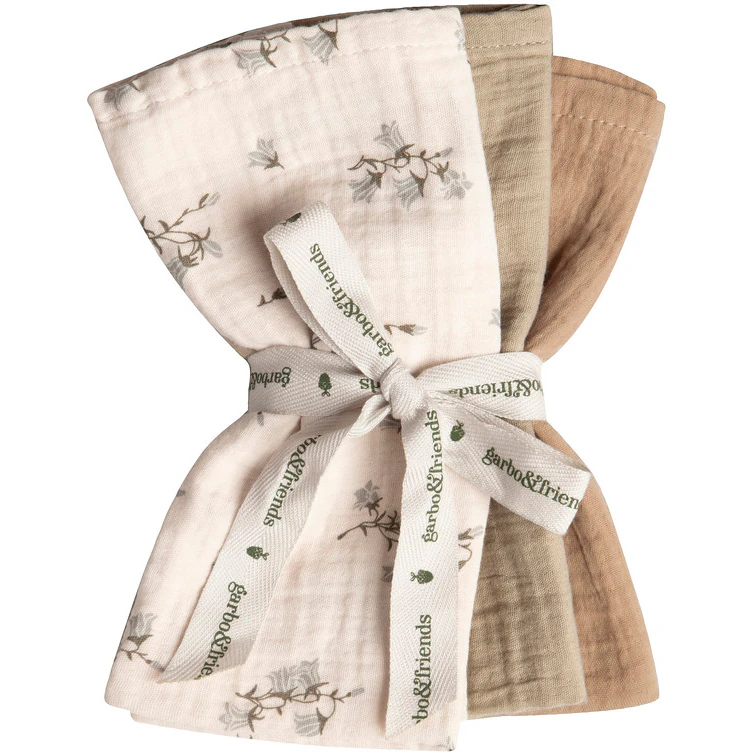Garbo & Friends Bluebell Muslin Tvättlappar 3-pack 40x40 Cm - Barnfiltar Bomullsmuslin Beige