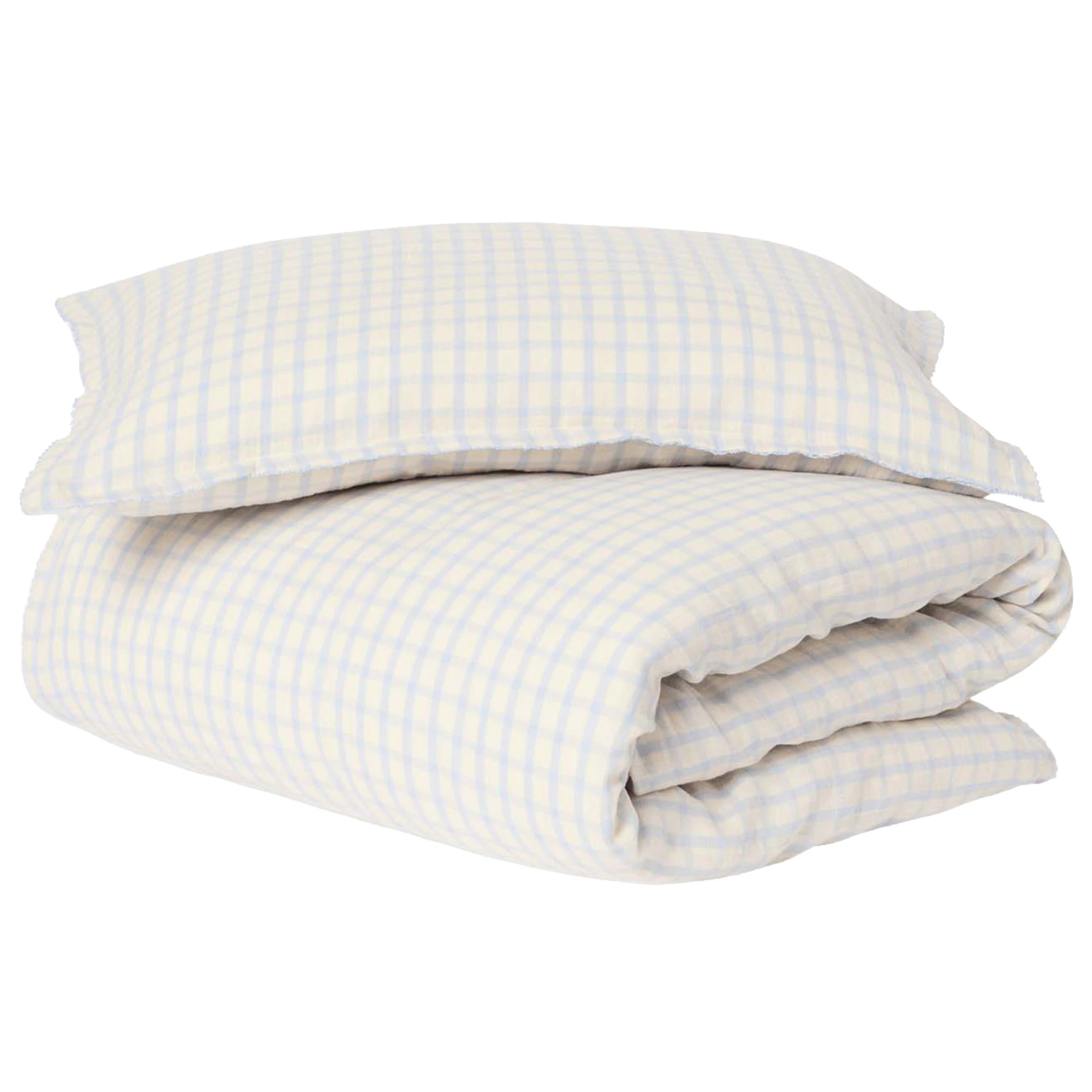Garbo & Friends Gingham Sky Blue Muslin Bäddset Junior 100x130 + 35x55 Cm - Barnsängkläder Ekologisk Bomull Blå