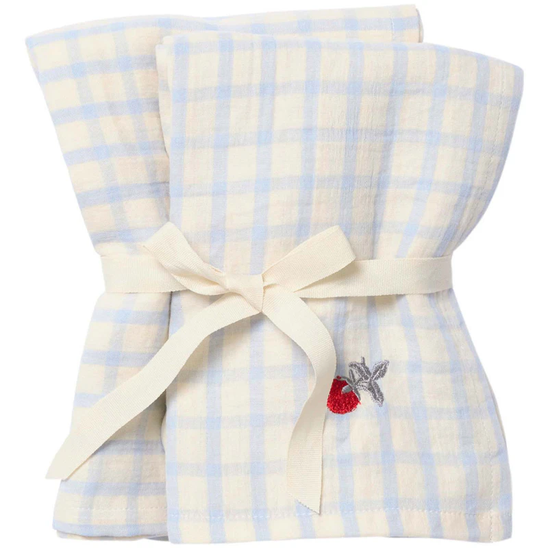 Gingham Sky Blue Muslin Filt 2-pack, 60x60 cm