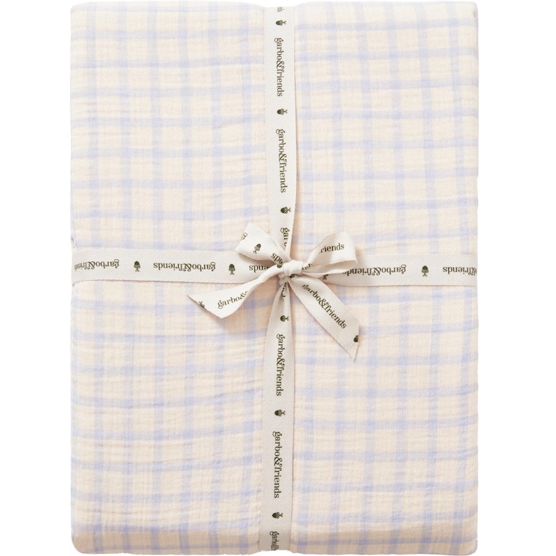 Gingham Sky Blue Muslin Dra-På-Lakan Junior, 60x120 cm