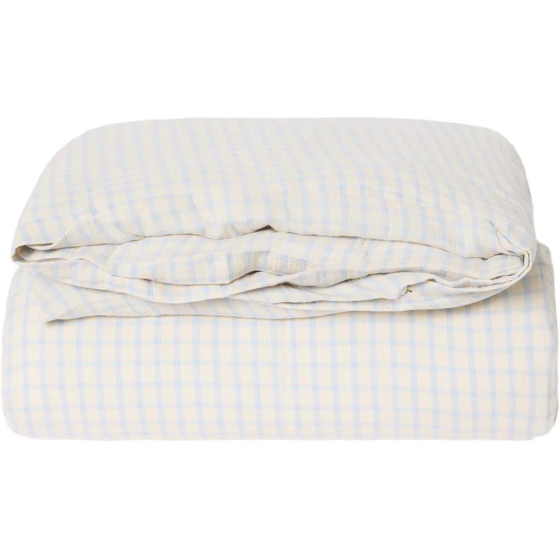 Gingham Sky Blue Muslin Påslakan Dubbel, 220x220 cm