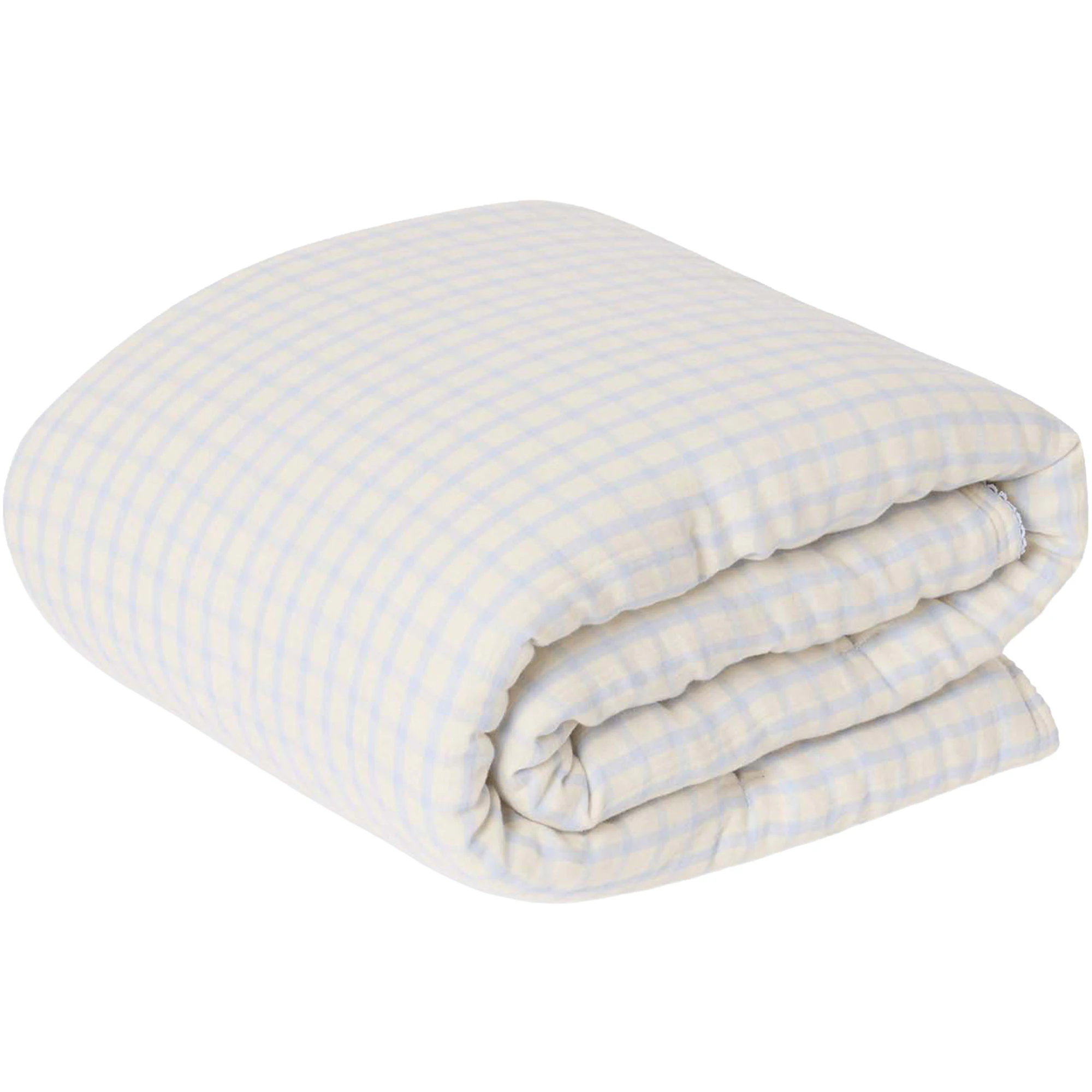 Garbo & Friends Gingham Sky Blue Muslin Vadderad Filt 100x140 Cm - Barnfiltar Ekologisk Bomull Blå