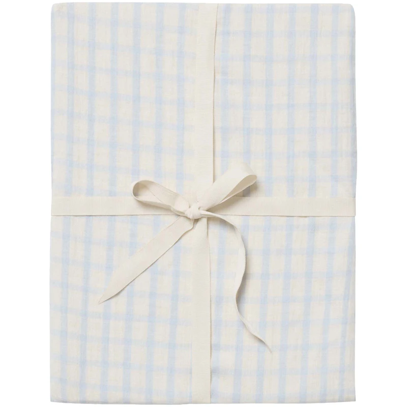 Gingham Sky Blue Muslin Dra-På-Lakan Dubbel, 180x200 cm