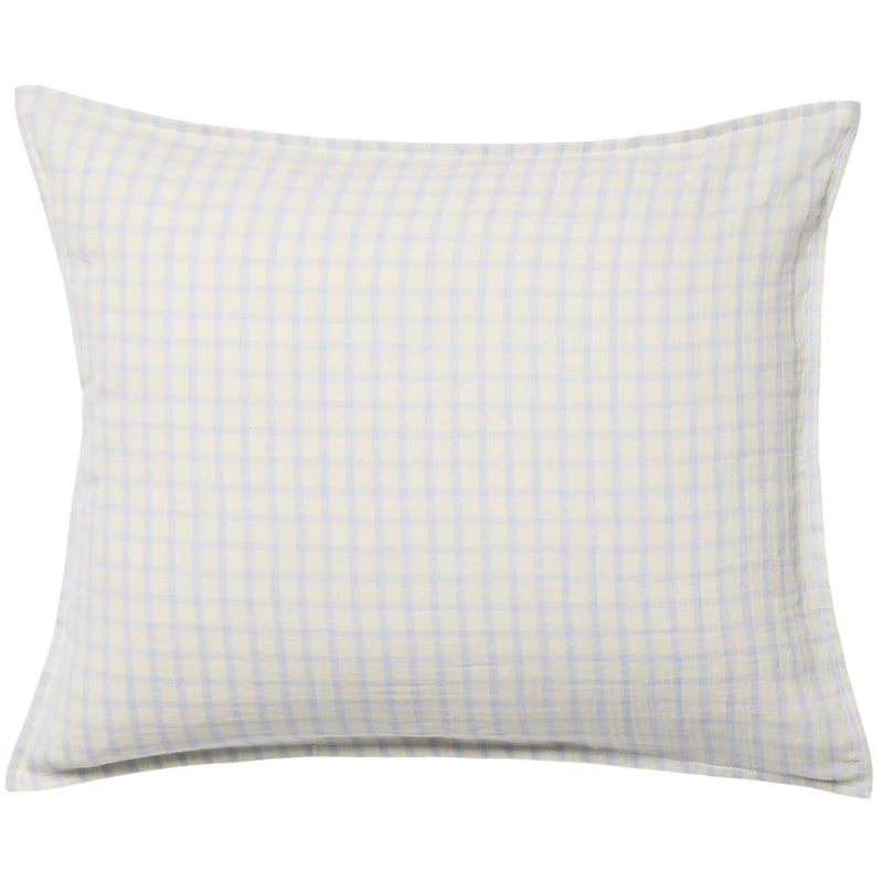 Gingham Sky Blue Muslin Örngott, 50x60 cm
