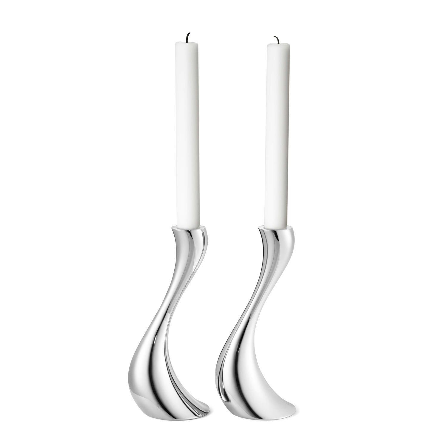 Georg Jensen Cobra Ljusstake 2-pack Inkl. Ljus - Ljusstakar Rostfritt Stål Silver