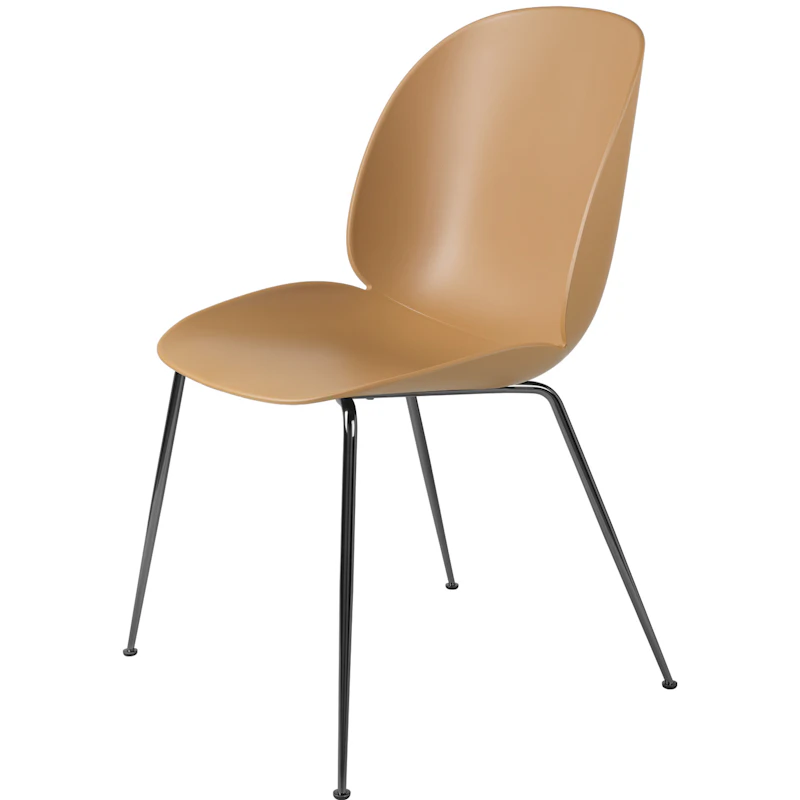 Beetle Stol Oklädd, Conic Base Svartkromad, Amber Brown