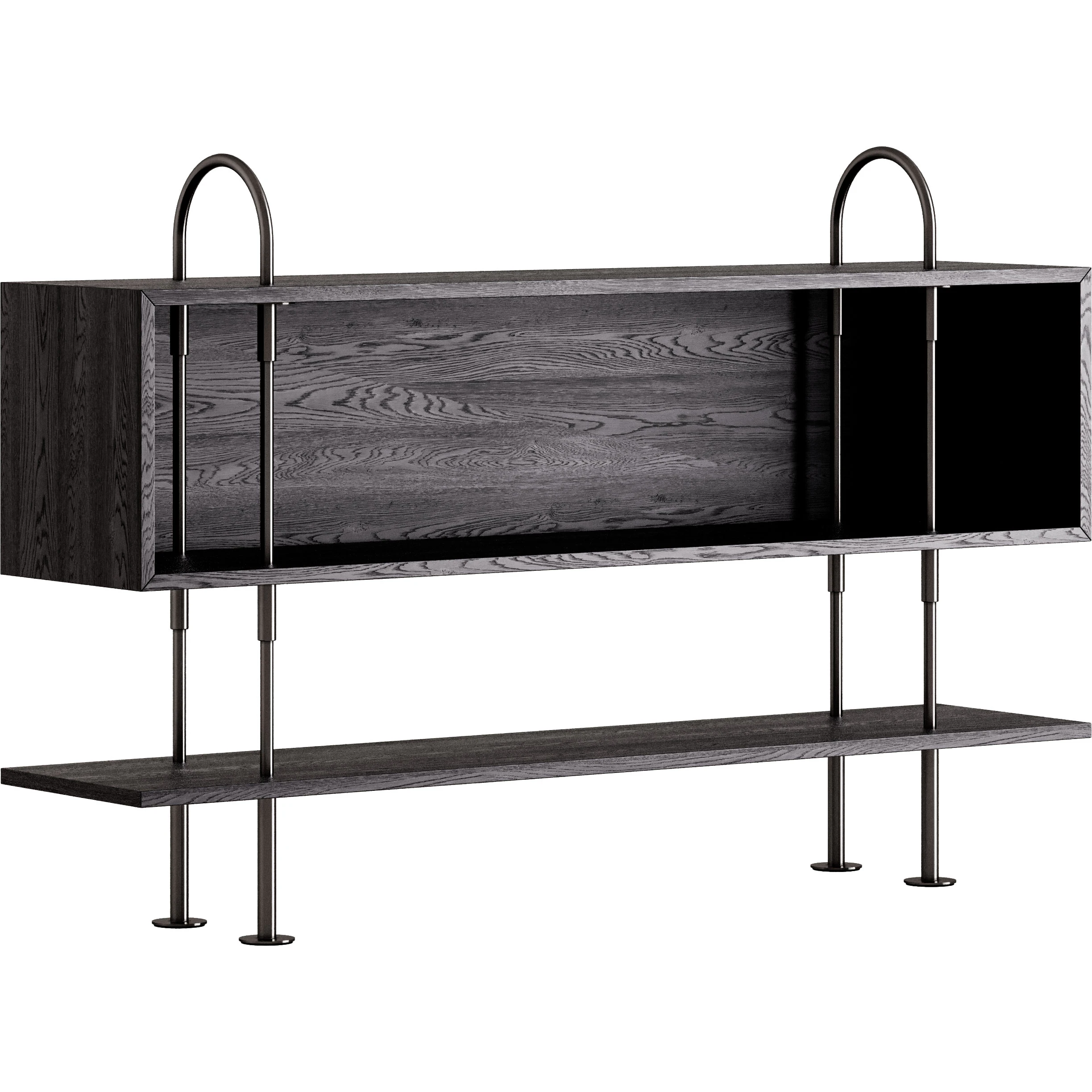 Gubi Keen Hyllsystem Med 1 Hyllplan / 1 Boxhylla 160 Cm Mässing / brunbetsad Ask - Modulära hyllsystem Askfanér Svart