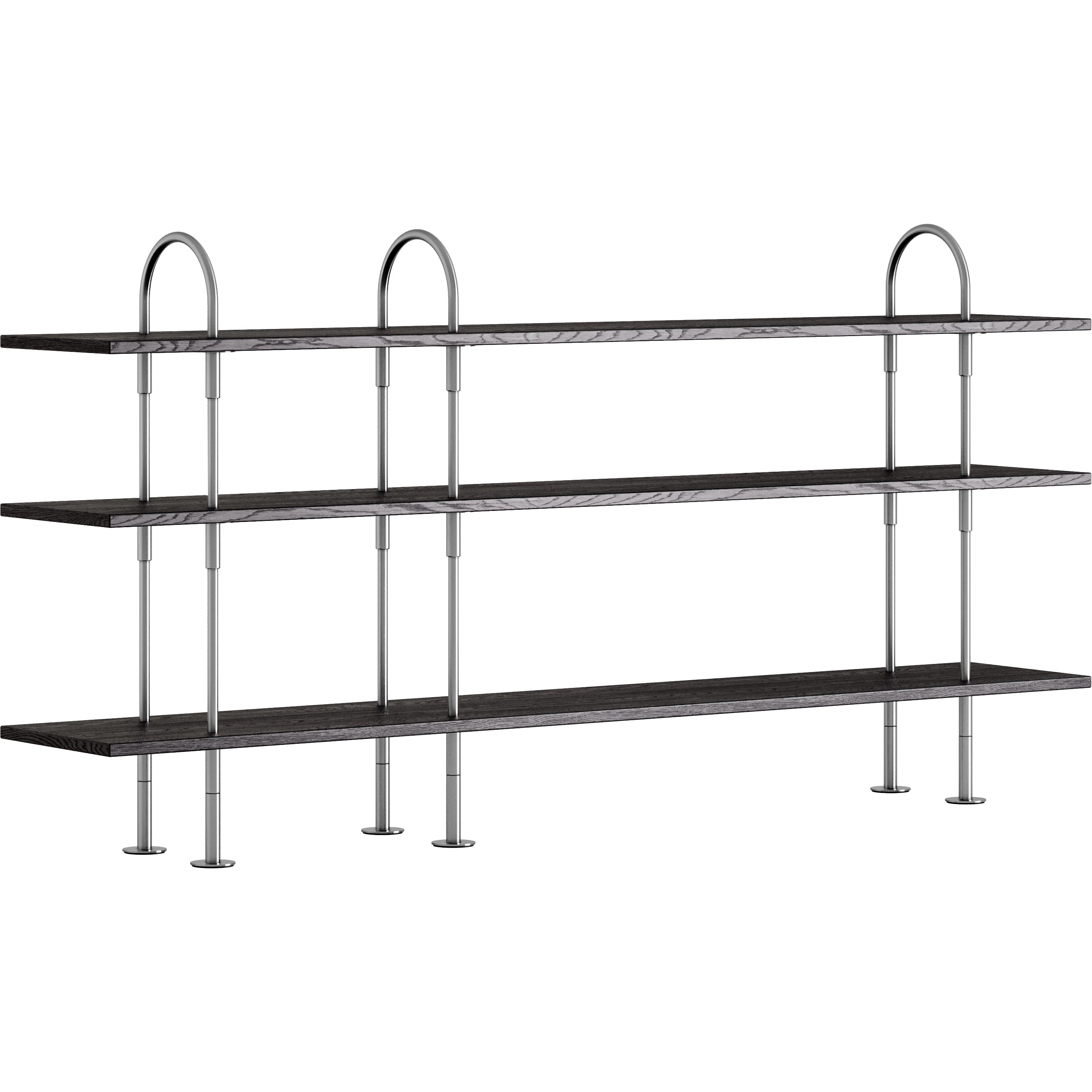 Gubi Keen Hyllsystem Med 3 Hyllplan 208 Cm Satinpolerat / Svartbrunbetsad Ask - Modulära hyllsystem Rostfritt Stål