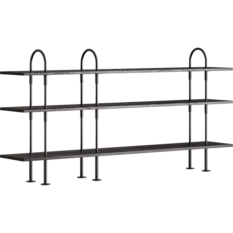 Keen Hyllsystem Med 3 Hyllplan 208 cm, Svart Mässing / Svartbrunbetsad Ask