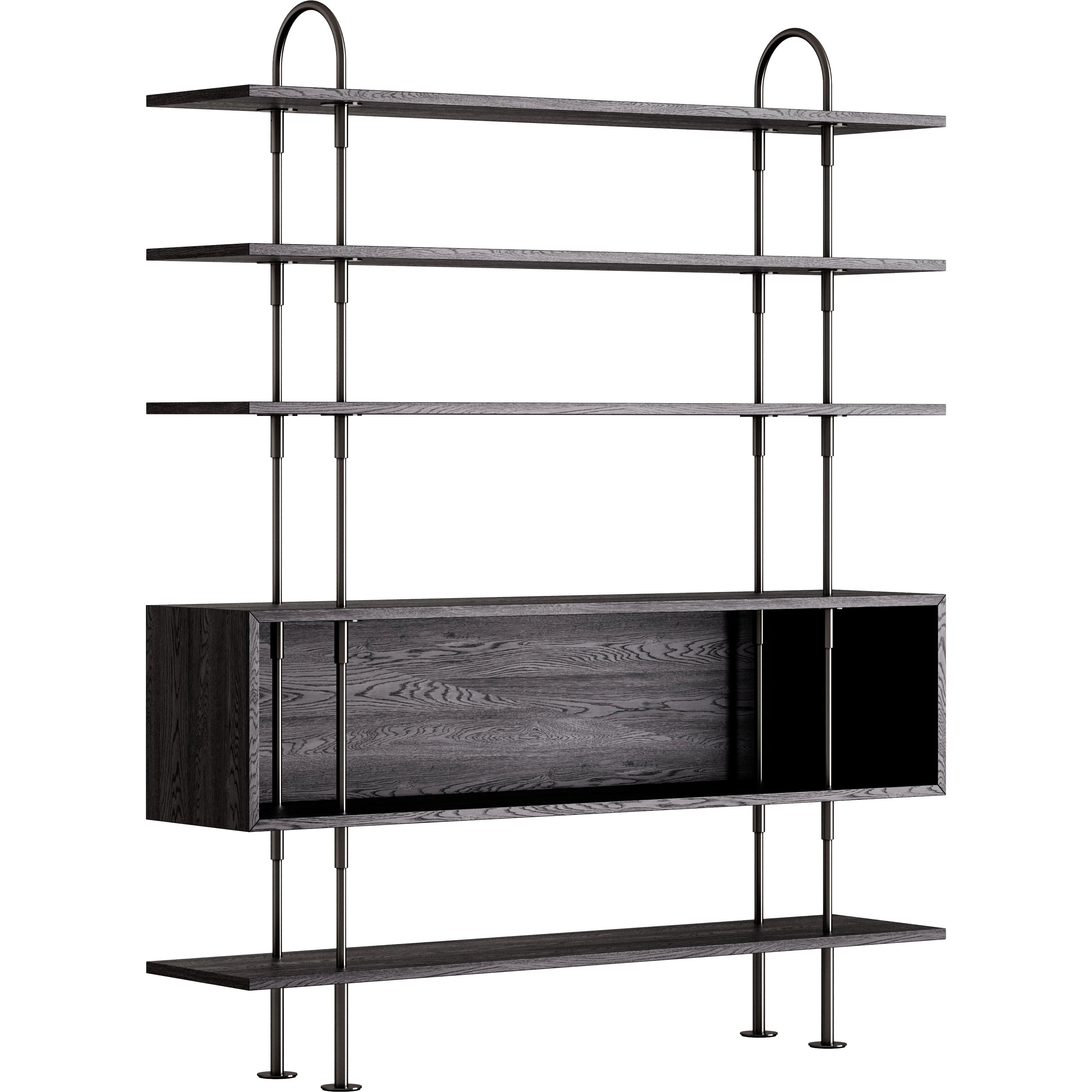 Gubi Keen Hyllsystem Med 4 Hyllplan / 1 Boxhylla 160 Cm Mässing / brunbetsad Ask - Modulära hyllsystem Askfanér Svart