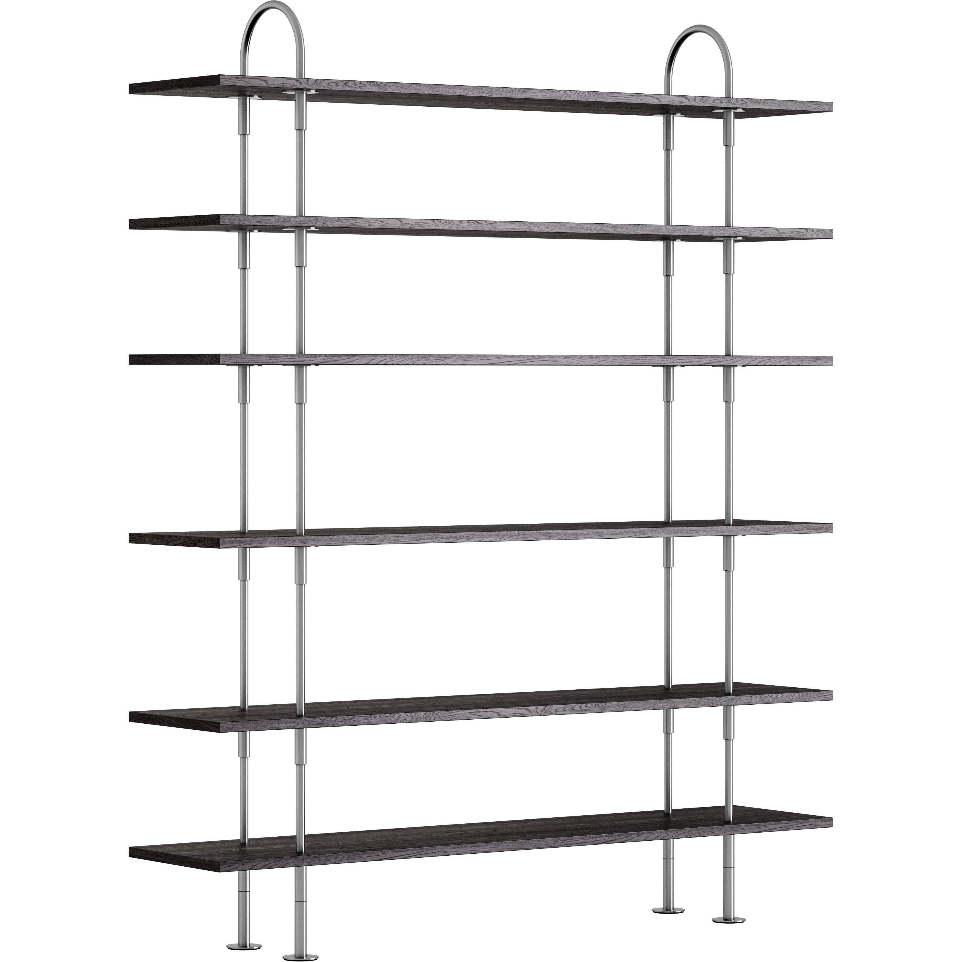 Gubi Keen Hyllsystem Med 6 Hyllplan 160 Cm Satinpolerat / Svartbrunbetsad Ask - Modulära hyllsystem Rostfritt Stål