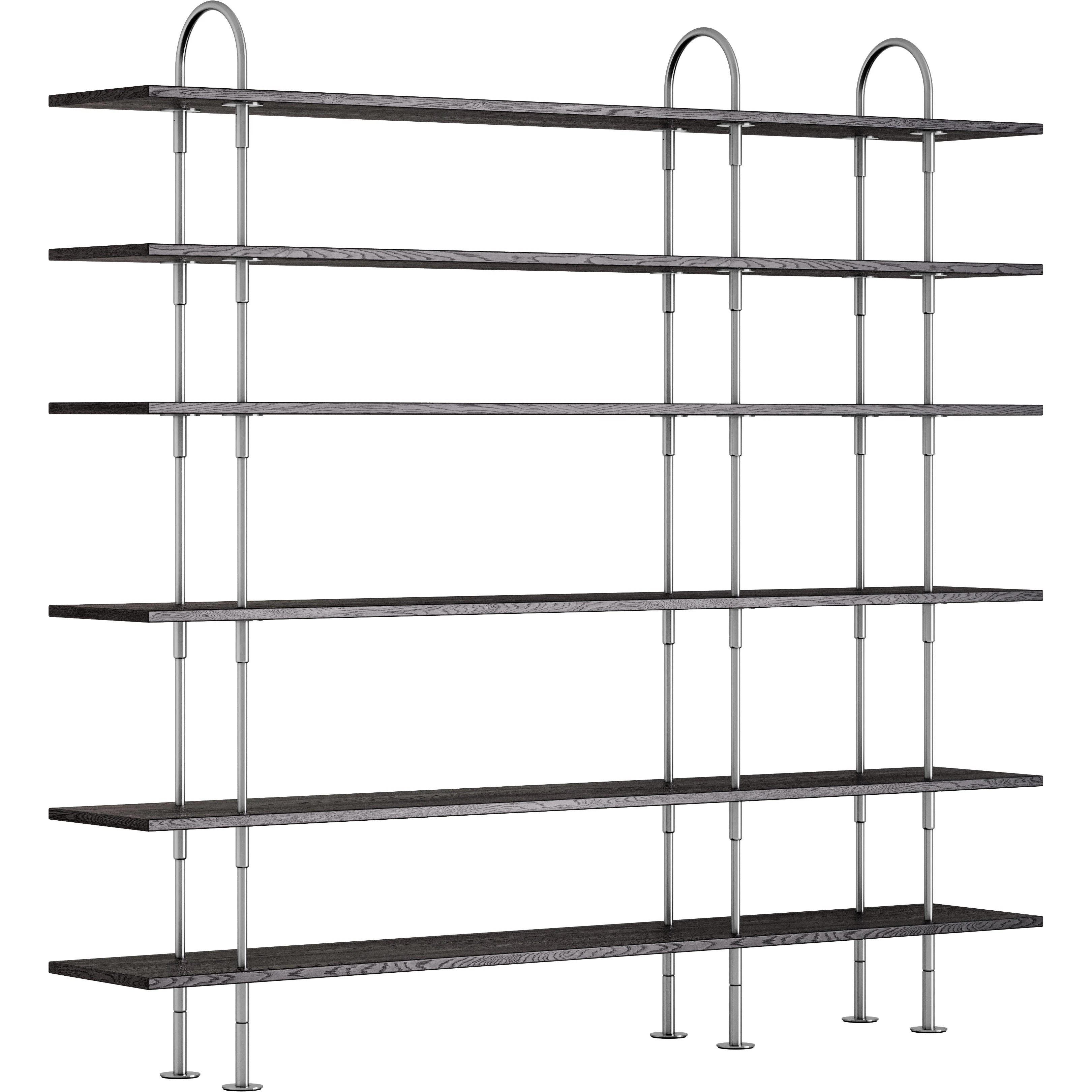 Gubi Keen Hyllsystem Med 6 Hyllplan 208 Cm Satinpolerat / Svartbrunbetsad Ask - Modulära hyllsystem Rostfritt Stål