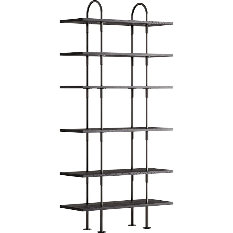 Keen Hyllsystem Med 6 Hyllplan 96 cm, Svart Mässing / Svartbrunbetsad Ask