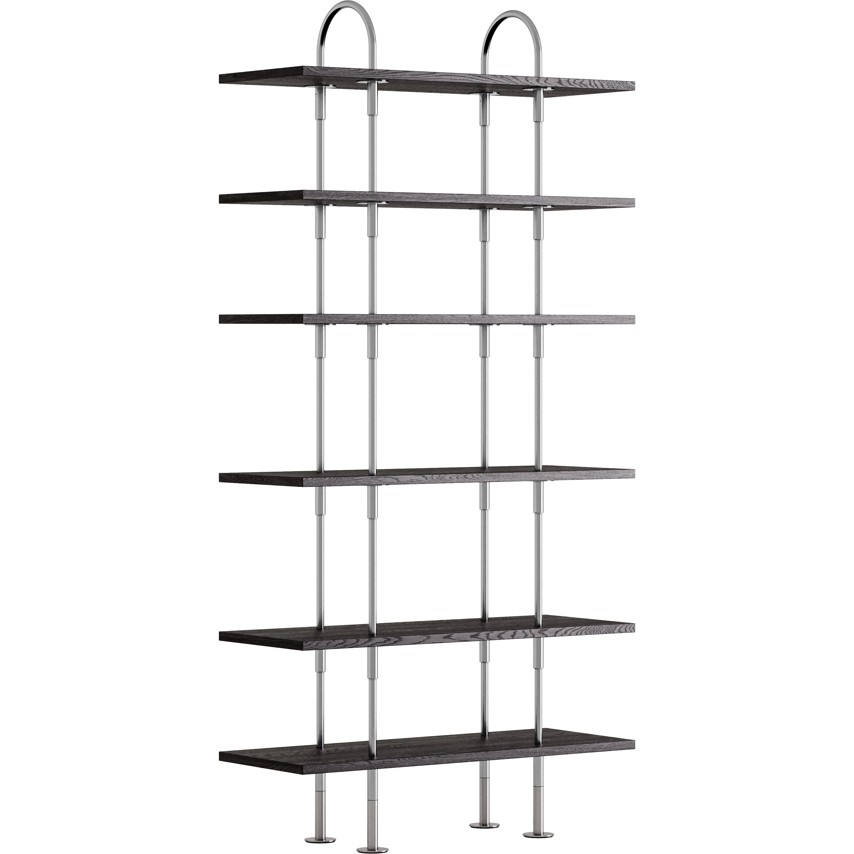 Gubi Keen Hyllsystem Med 6 Hyllplan 96 Cm Satinpolerat / Svartbrunbetsad Ask - Modulära hyllsystem Rostfritt Stål