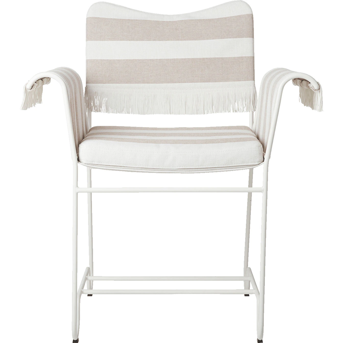 Gubi Tropique Matstol Med Fransar / Leslie Stripe 40 - Tr&auml;dg&aring;rdsstolar Rostfritt St&aring;l Classic White Semi Matt