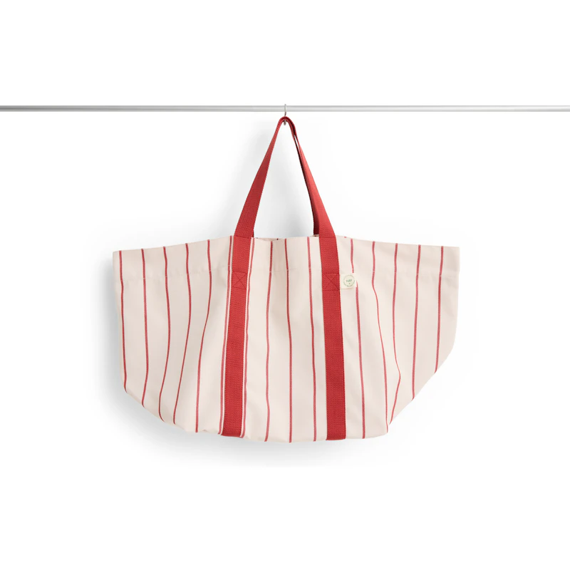 Outdoor Market Picnic Bag Medium, Beige With Red Stripe