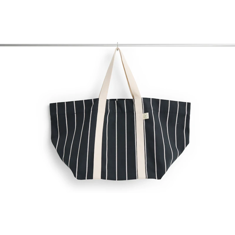 Outdoor Market Picnic Bag Medium, Black With Beige Stripe