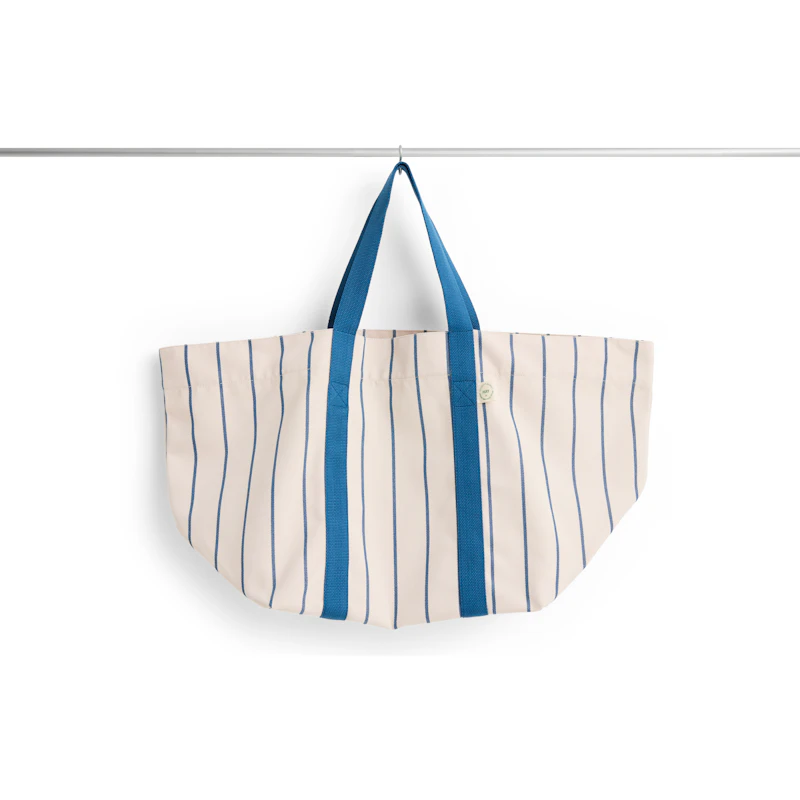 Outdoor Market Picnic Bag Medium, Beige With Blue Stripe