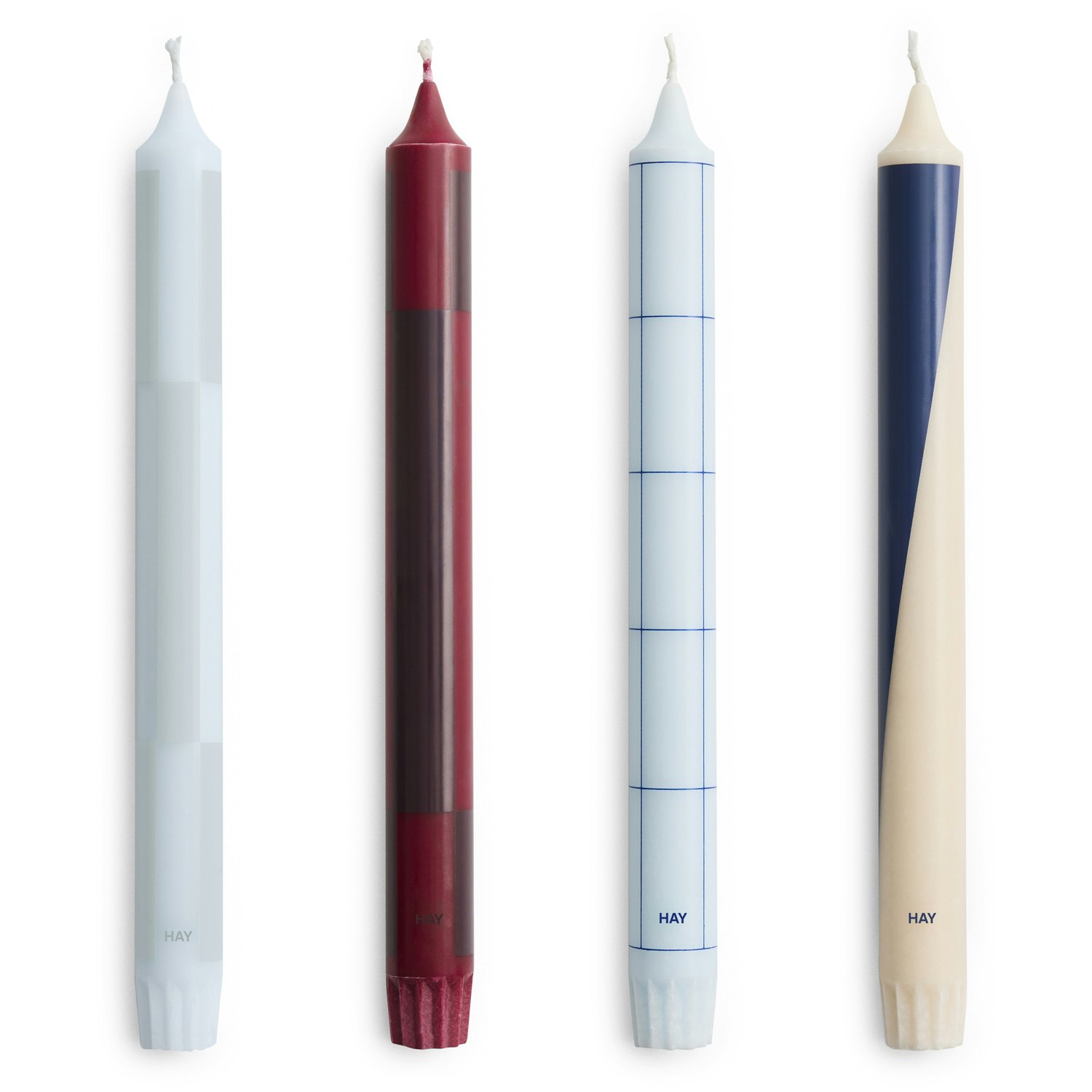 Hay Pattern Ljus 4-pack / Bordeaux - Ljus Stearin Bl&aring;