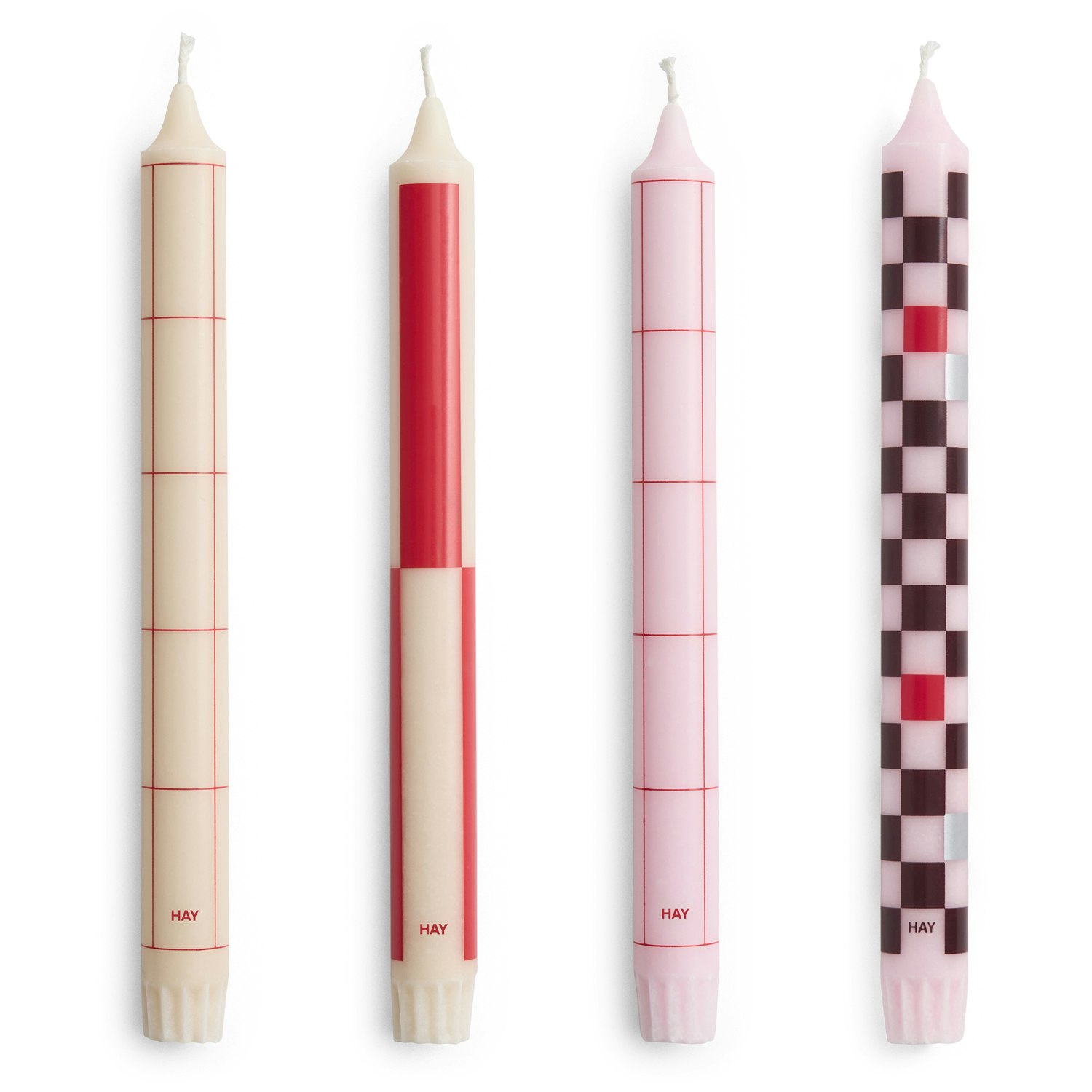 Hay Pattern Ljus 4-pack / Bordeaux - Ljus Stearin R&ouml;d