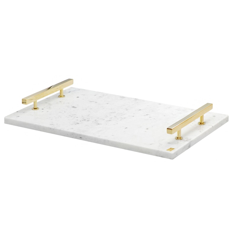 Marmorbricka med Handtag, Vit / Mässing