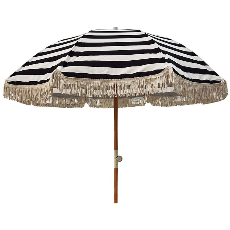 Parasoll Med Fransar 200 cm, Vit / Svart