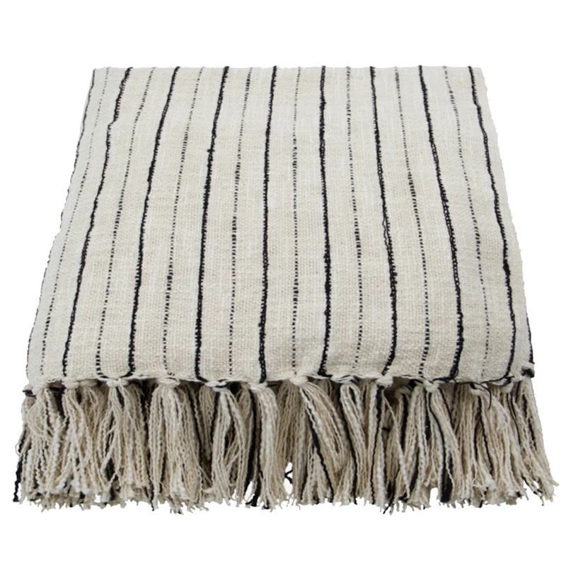 Lines Pläd 130x180 cm, Svart/Vit