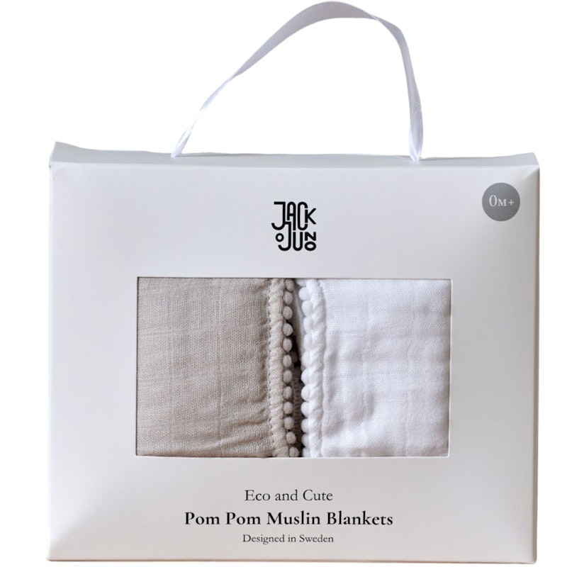 Pom Pom Babyfilt 2-pack, Pearl & Dusty Gray