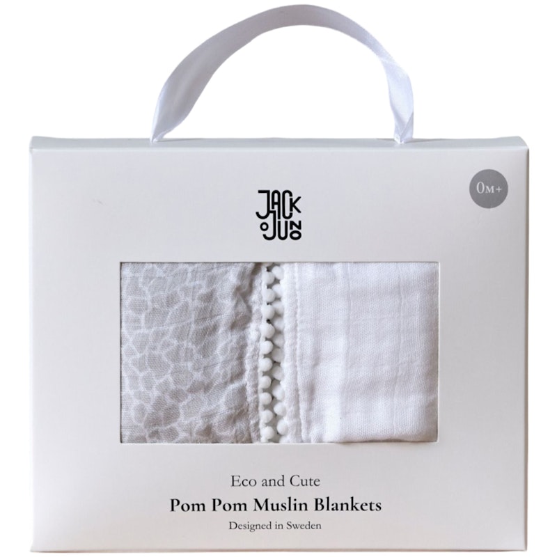 Pom Pom Babyfilt 2-pack, Pearl & Giraffe Gray