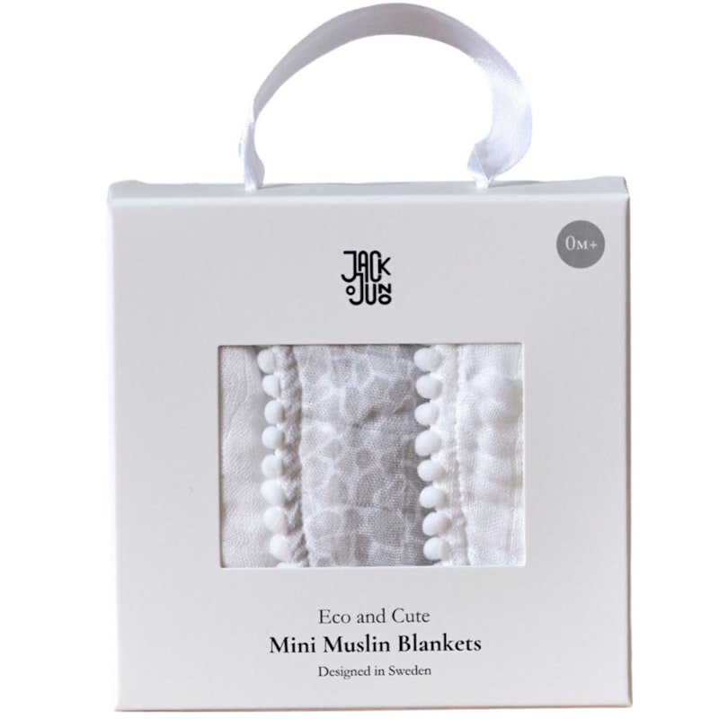 Pom Pom Mini Babyfilt 3-pack, Pearl & Giraffe Gray