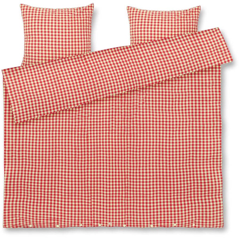 Bæk & Bølge Påslakanset 220x220 + 50x60 cm, Röd / Gul
