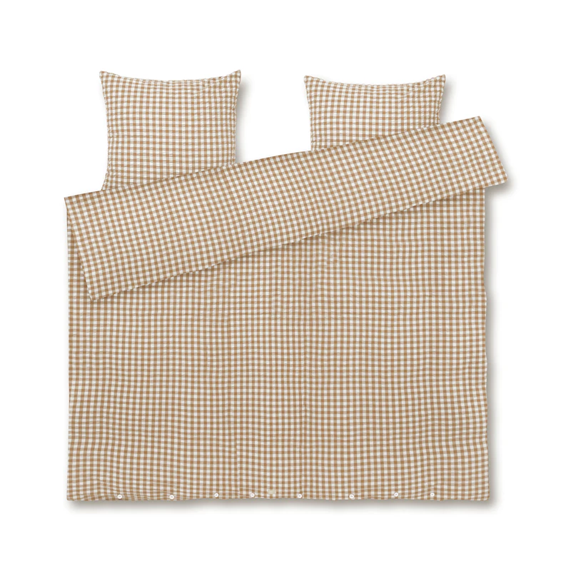 Soft Påslakanset 220x220 cm, karamell / Off-white