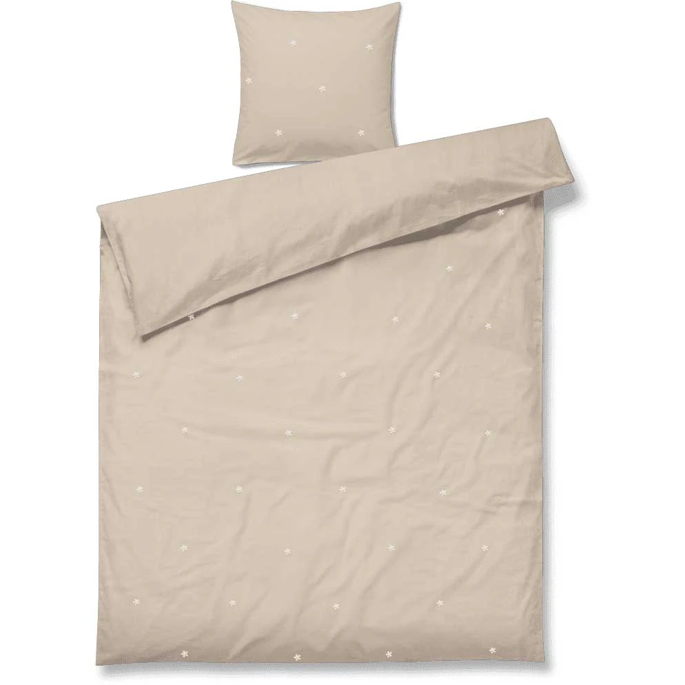 Juna Daisy Bäddset 140x220 + 60x63 Cm Sand / - Bäddset Ekologisk Bomull Vit