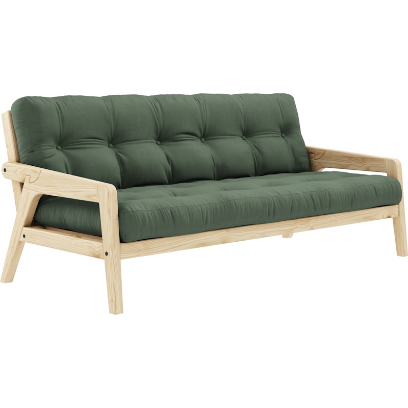 Grab Bäddsoffa Med Madrass, Klarlackad / Olive Green