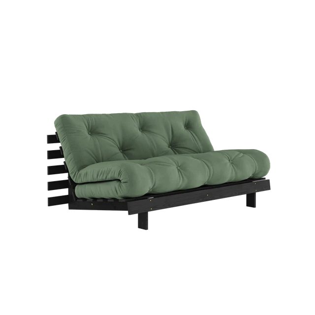 Karup Roots B&auml;ddsoffa Med Roots Madrass 160x200 Olivgr&ouml;n/lackerad - Modulsoffor Bomull Svart