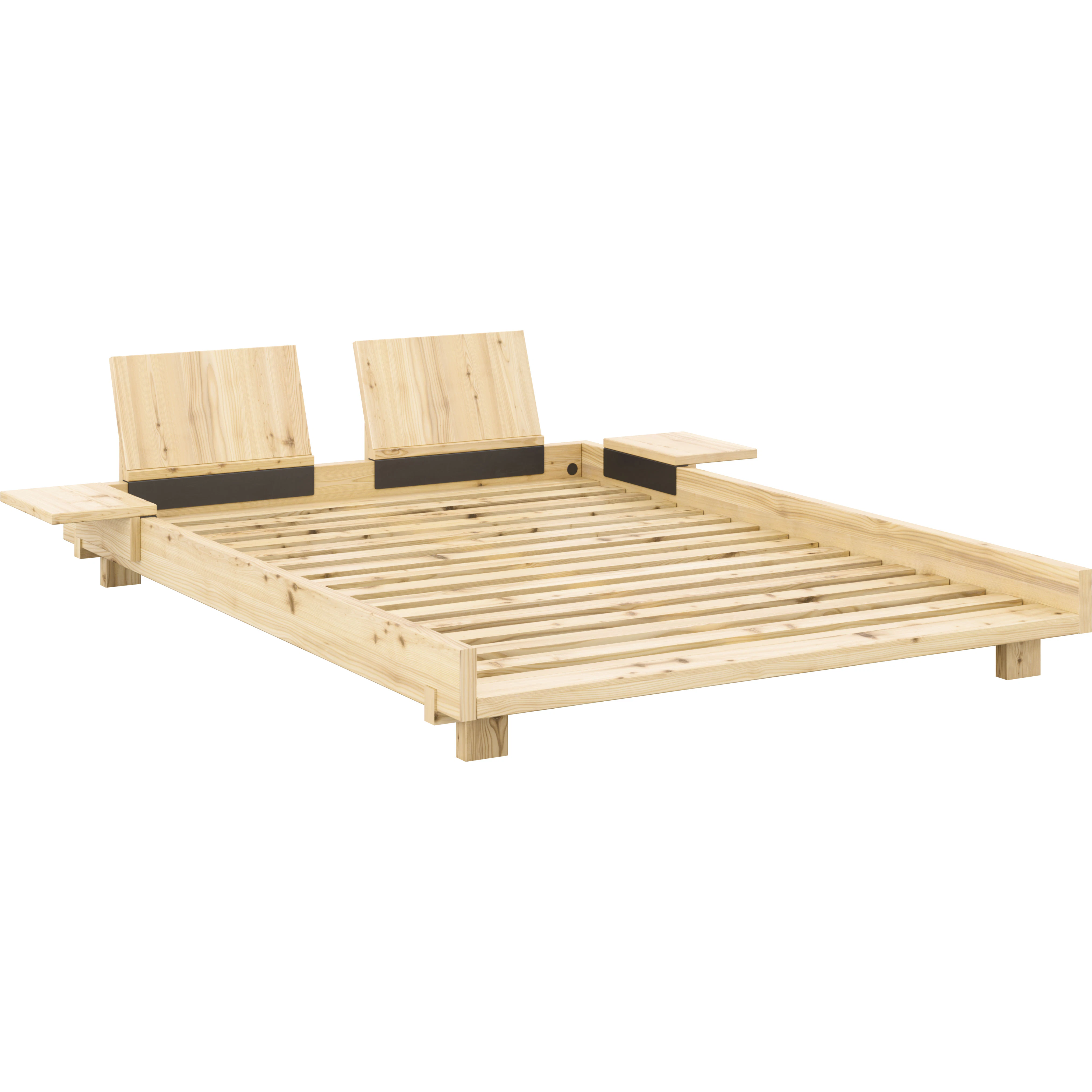 Karup Social Sängram Med Ryggstöd & Sidobord Klarlackad 140x200 Cm - Sängar Furu Natural