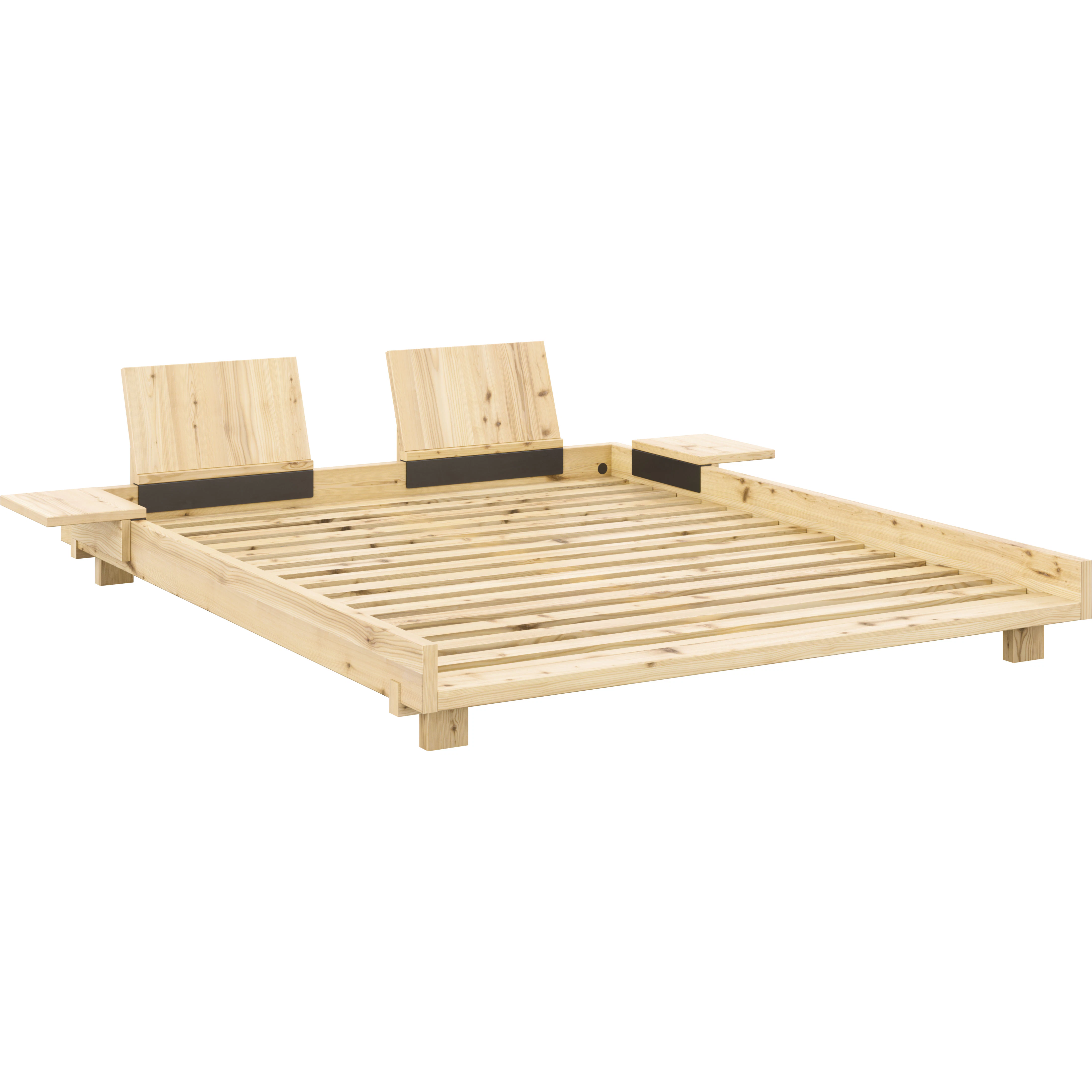 Karup Social Sängram Med Ryggstöd & Sidobord Klarlackad 160x200 Cm - Sängar Furu Natural