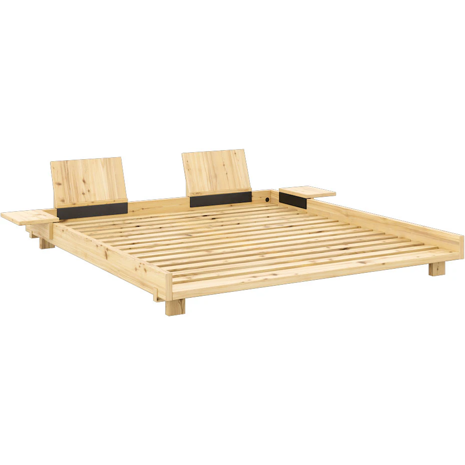 Karup Social Sängram Med Ryggstöd & Sidobord Klarlackad 180x200 Cm - Sängar Furu Natural