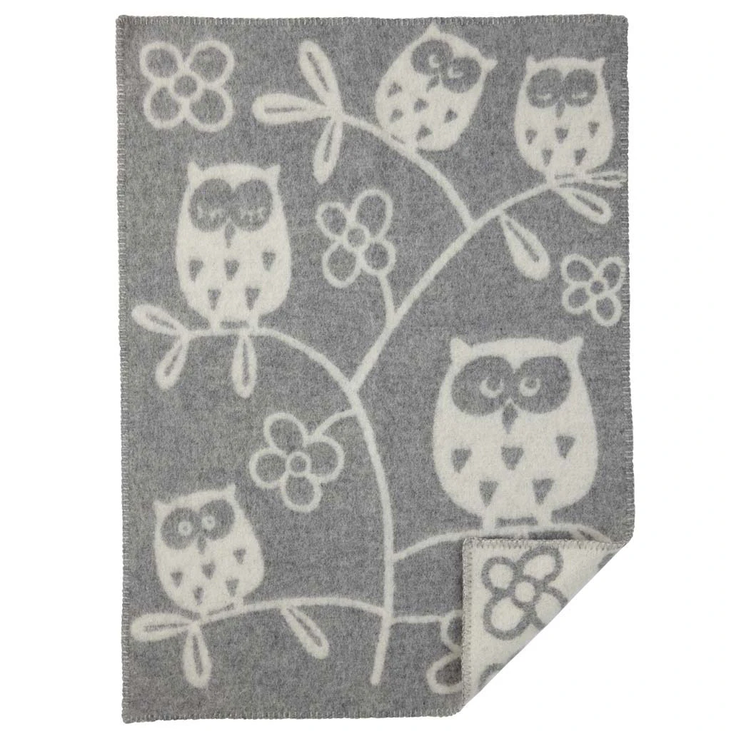 Klippan Yllefabrik Tree Owl filt 65x90 Cm - Plädar & Filtar Ull Grå