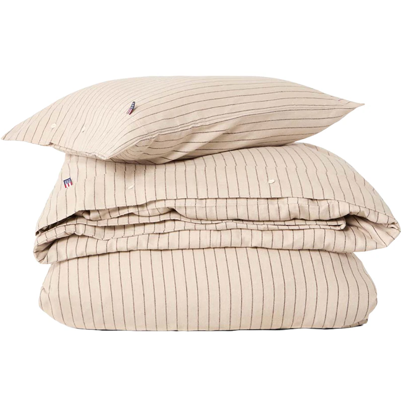 Pinstriped Bäddset 220x220 + 50x60x2 cm, Beige / Brun