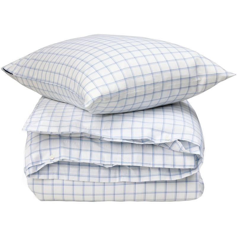 Check Lyocell Oxford Bäddset 150x210 + 50x60 cm, Vit/Blå