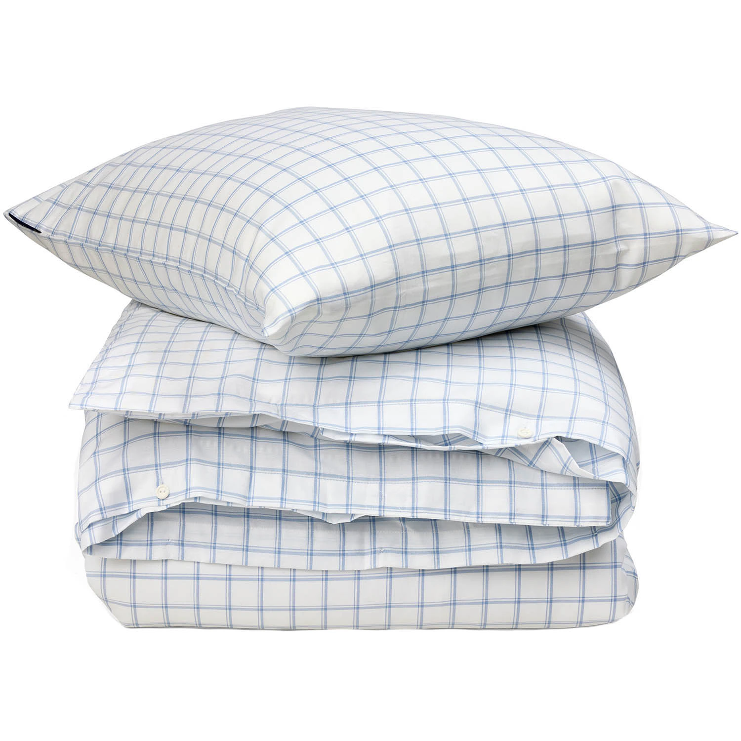 Lexington Check Lyocell Oxford Bäddset 220x220 + 50x60x2 Cm /blå - Bäddset Bomull Vit