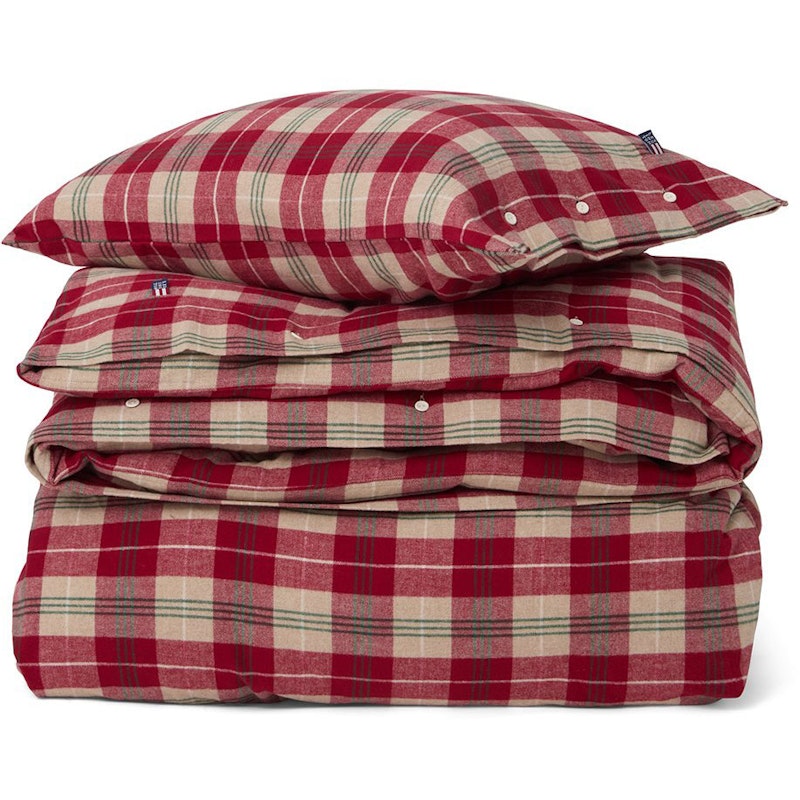 Checked Cotton Flannel Bäddset Röd / Beige / Grön / Vit, 150x210 cm